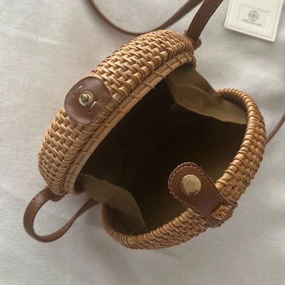 PENELOPE CASE Rattan Crossbody Bag NWT Brown 7” Scandi Girl Cottagecore Daily - Picture 7 of 10